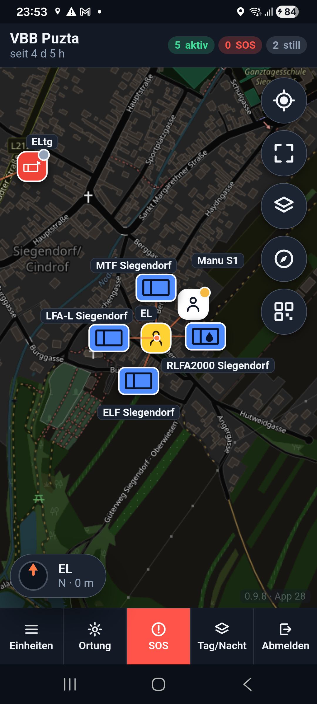 Lagebild in der App mit der unteren Leiste