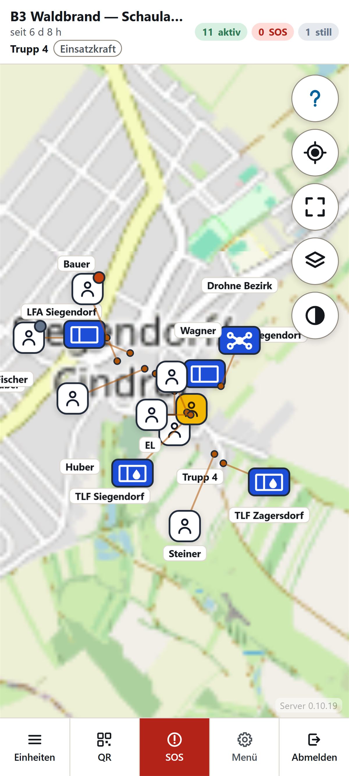 Lagebild in der App mit der unteren Leiste