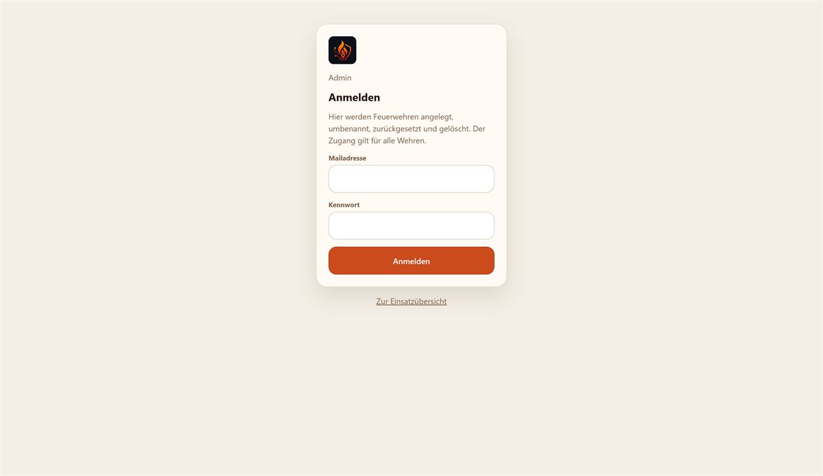 Anmeldeformular des Adminzugangs mit den Feldern Mailadresse und Kennwort